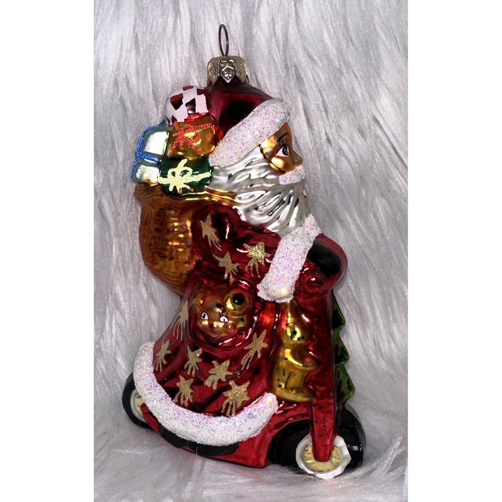 Retired Christopher Radko Scooting Star Santa Glass Christmas Ornament 6" Signed
